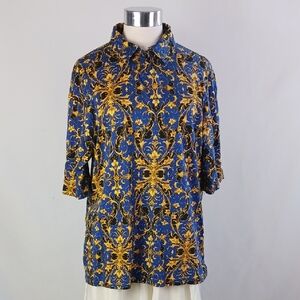 Versace Blue and Gold Print Polo Vtg Shirt.